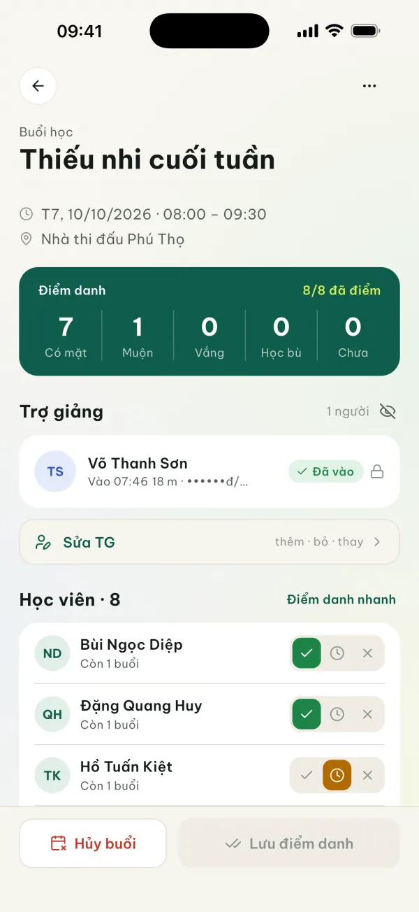 Màn hình điểm danh trong Tập Xíu Màn hình điểm danh trong Tập Xíu