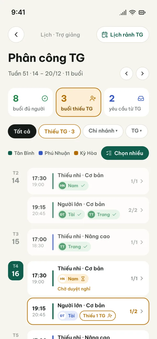 Tập Xíu – Quản lý → Phân công TG Tập Xíu – Quản lý → Phân công TG